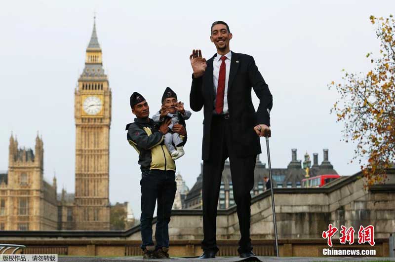 最萌身高差 世界最高和最矮男人同聚伦敦