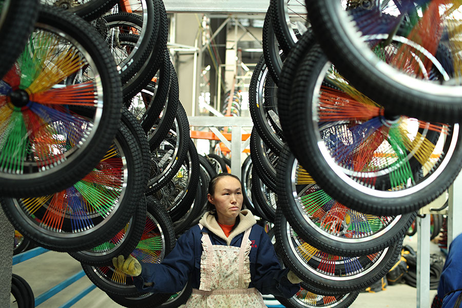 目前自行車產業園一個月可以生產組裝超6萬多輛自行車。李向前 攝