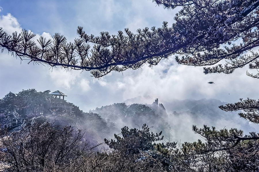 12月13日清晨的天堂寨風景區，霧凇挂滿枝，瑞雪遍山林。李勝利攝