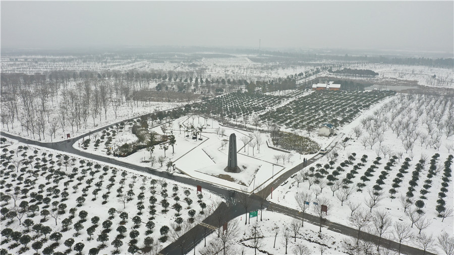 官亭林海江淮分水嶺地標雪景。董湛攝
