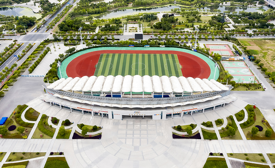安徽省第十五屆運動會比賽場館之一——定遠縣體育中心鳥瞰圖。定遠縣委宣傳部供