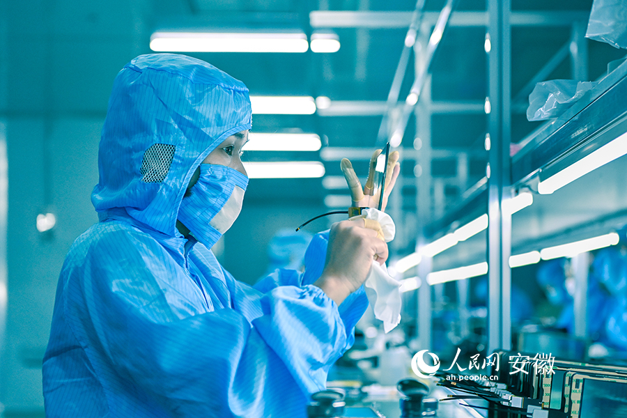 工人在颍兴电子组装生产线上作业。人民网记者 苗子健摄