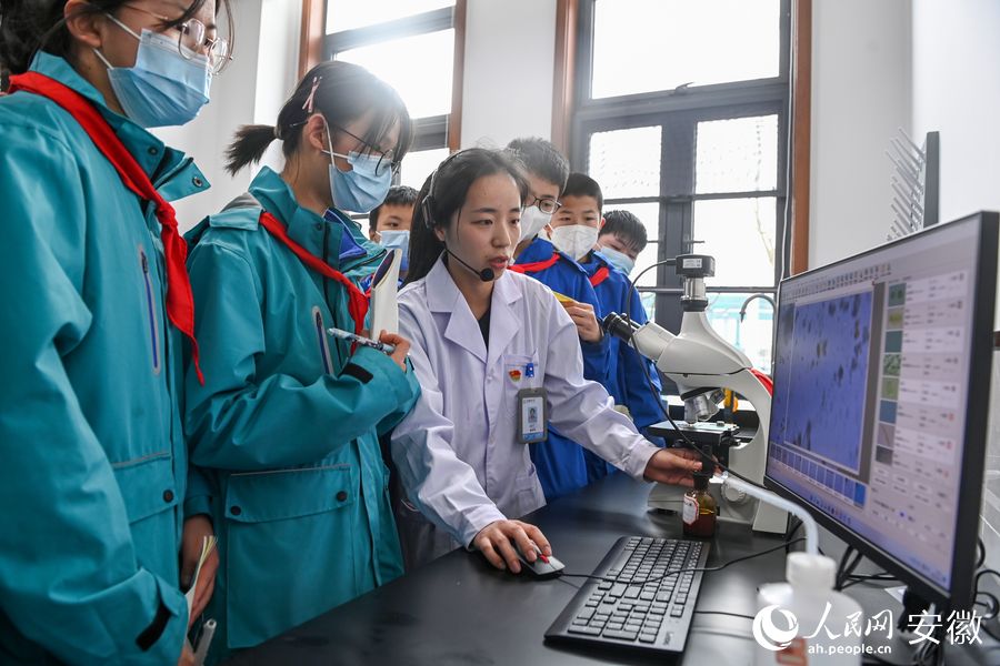 显微镜观藻实验。人民网记者 苗子健摄