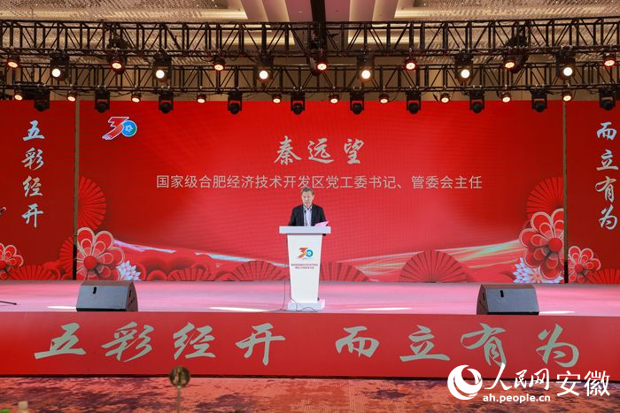 合肥经开区党工委书记、管委会主任秦远望发言。人民网 王晓飞摄