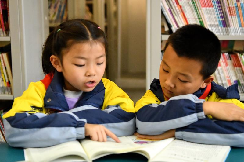 小学生在图书馆认真阅读书籍。孙亮亮、沈云鹏 摄
