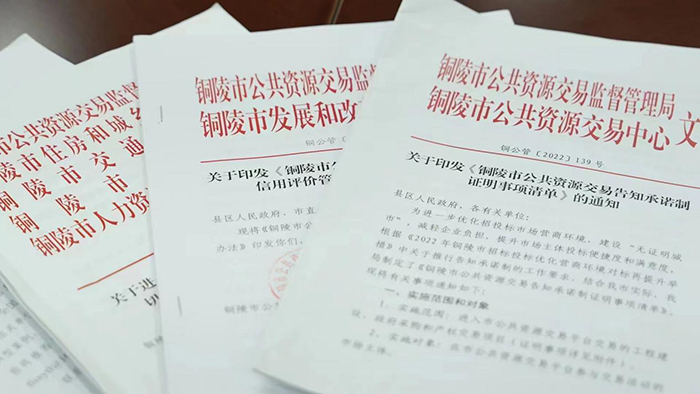 文件。铜陵市公共资源交易监督管理局供图