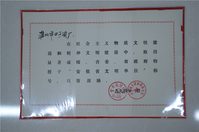 1994年，淮北市口子酒厂荣获安徽省文明单位。