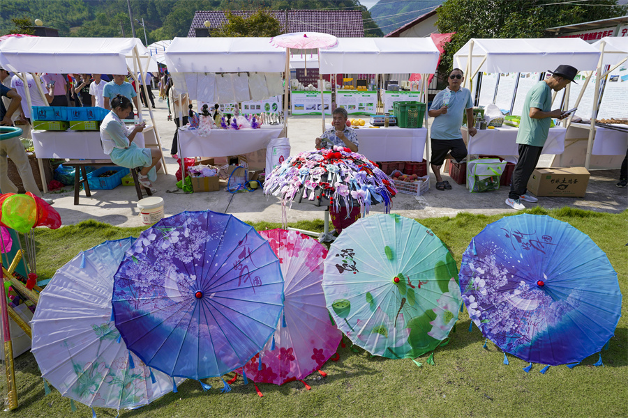 創意集市對特色林果農產進行展銷，吸引了大量游客前來購買。胡起攝