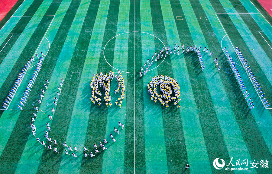 俯瞰盛世花开团体操表演。人民网记者 王锐摄