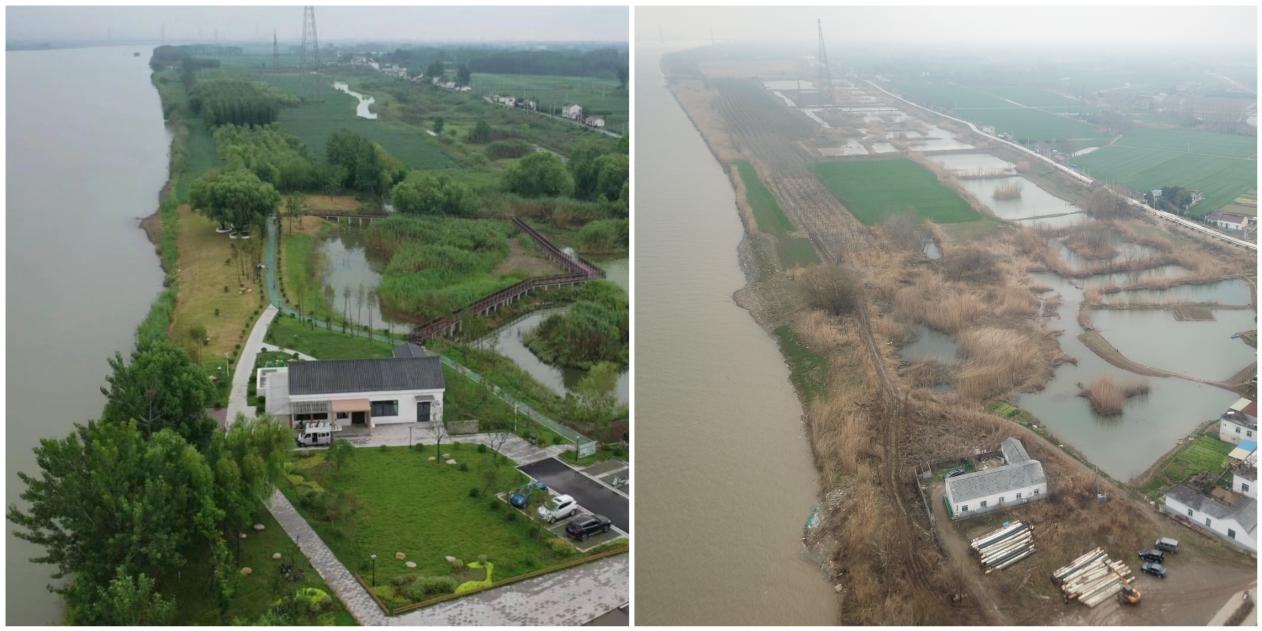 江心乡滨江步道建设前后对比图。中国十七冶集团有限公司供图