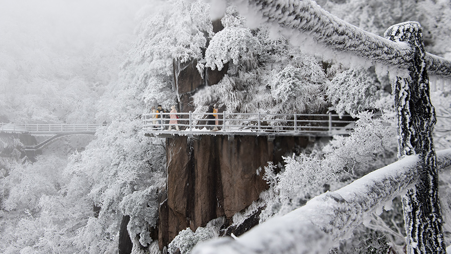 九华山迎来降雪。李晓白摄