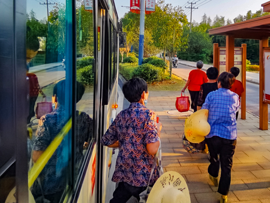 定制專車接送採茶工。廣德市交通運輸局供圖