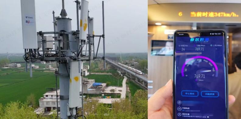 京滬高鐵3CC載波聚合基站測試速率可達傳統網絡部署方式3倍。安徽電信供圖