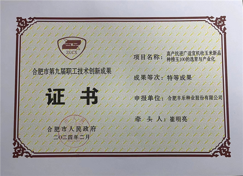 獲獎証書。