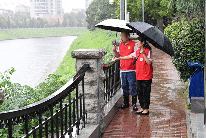 琥珀街道巡查南淝河水位。