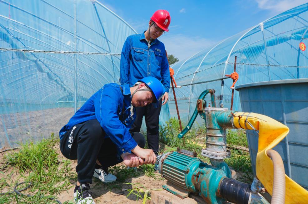 7月24日，濉溪縣供電公司黨員服務隊在幫農戶檢查大棚排灌設備。沈亮攝