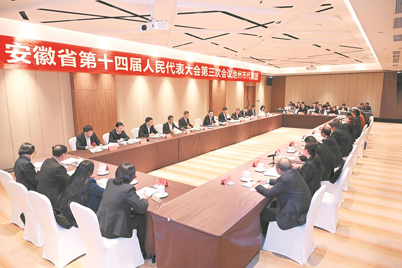 1月21日上午，省委书记梁言顺来到池州市代表团，与代表们一起审议《政府工作报告》。本报记者 杨竹 许昊 摄