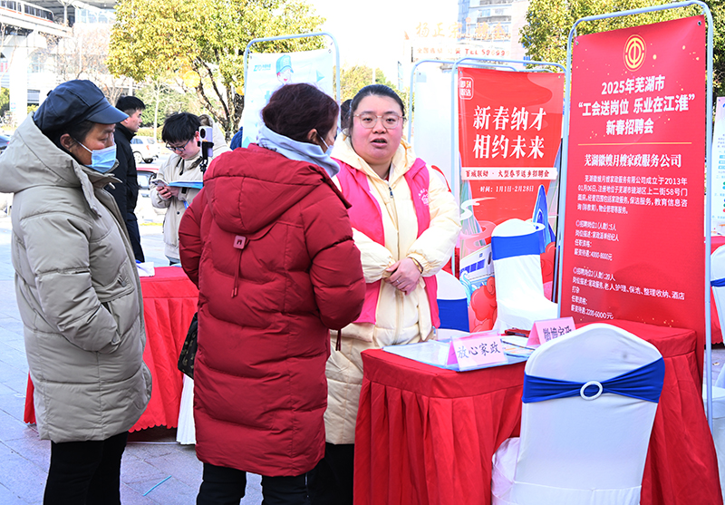 芜湖市分会场，求职者在企业招聘展位前咨询。晓伟 摄).jpg