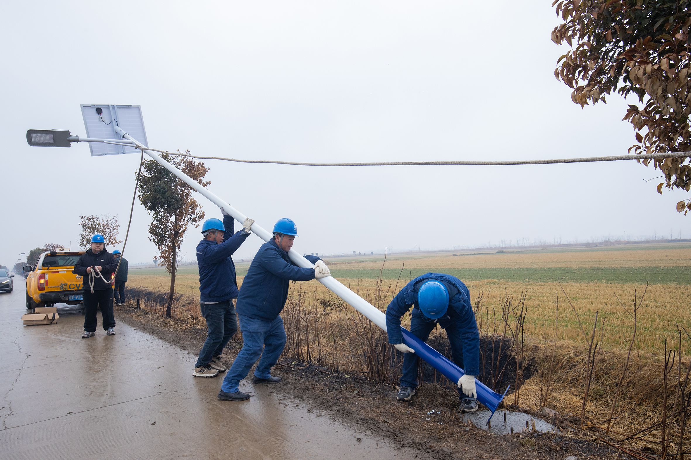 在蚌埠市怀远县淝南镇蒲林村，国网蚌埠供电公司为其定点帮扶村安装 160 盏太阳能路灯，确保村民亮亮堂堂过大年。杨艳龙摄