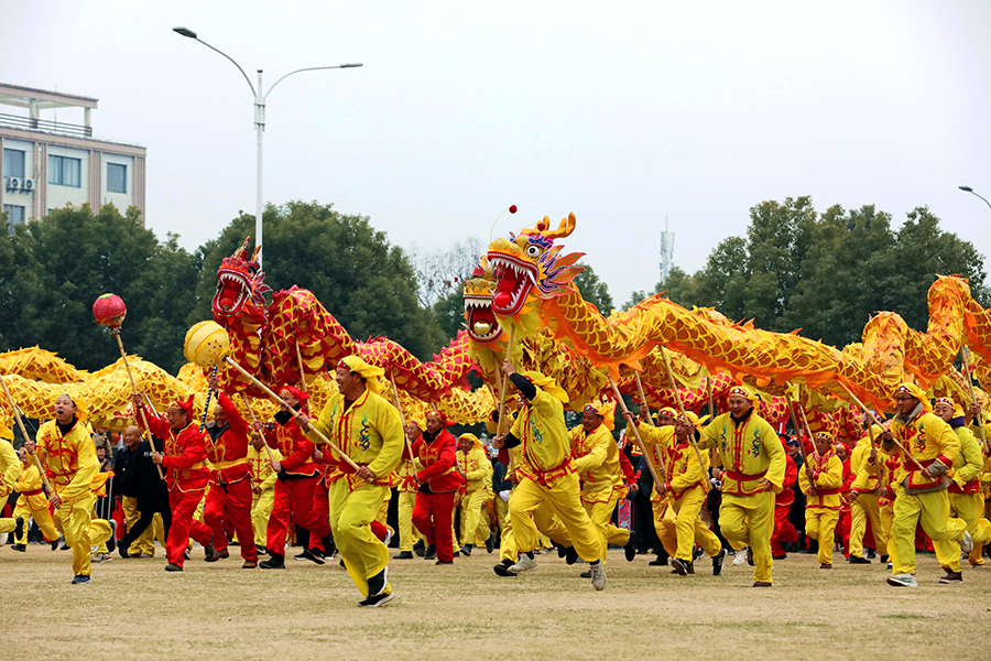 “九龙进城”巡街送祝福。高鹏摄
