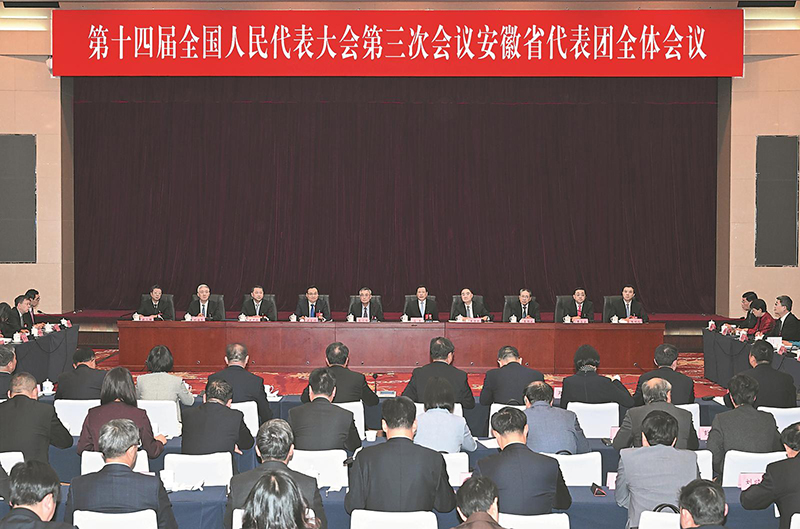 3月5日下午，十四届全国人大三次会议安徽代表团举行全体会议，审议李强总理作的政府工作报告。本报记者 杨竹 摄