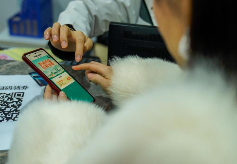 市民通过在线申领电子消费券。 陈磊 摄