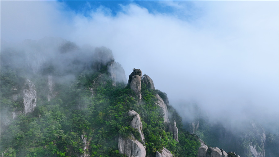 九華山風景區雨后初晴，出現壯美雲海景觀。