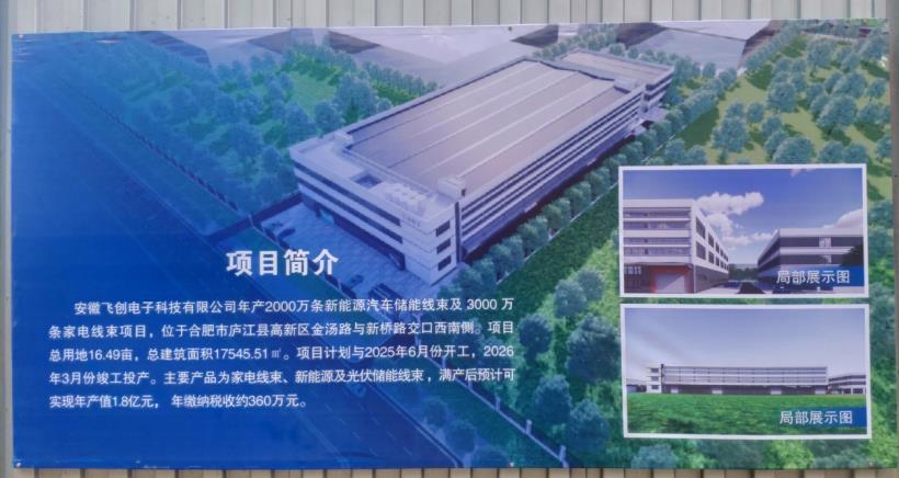 安徽飞创电子科技有限公司年产2000万条新能源汽车储能线束项目效果图。
