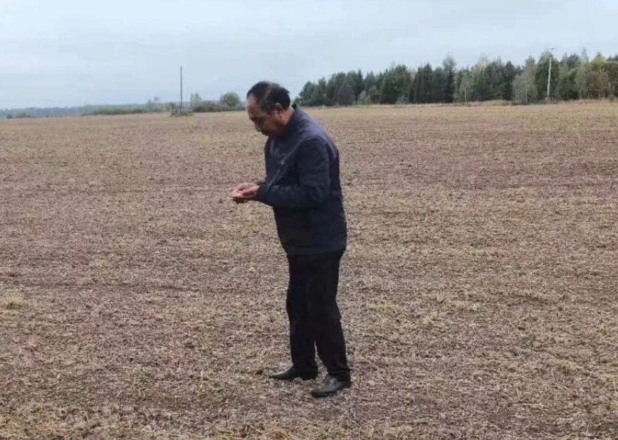 孟凡平在位於俄羅斯下諾夫哥羅德州沃茲涅先斯克行政區的種植基地查看土壤墒情。（資料圖）