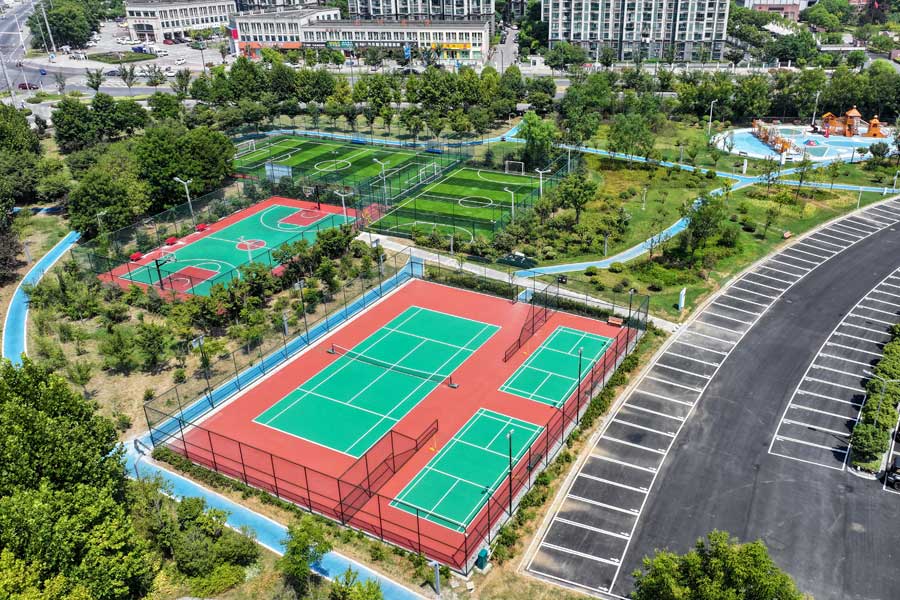 航拍马鞍山市和县体育中心的室外网球场。马鞍山市委宣传部供图