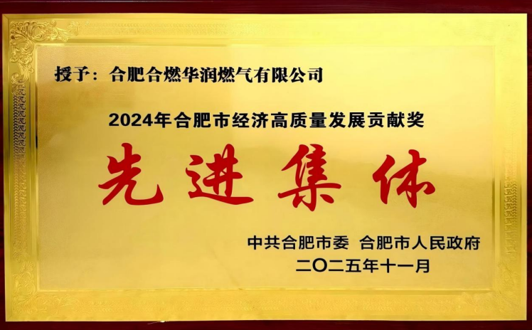 合燃华润燃气获“2024年合肥市经济高质量发展贡献奖先进集体”称号