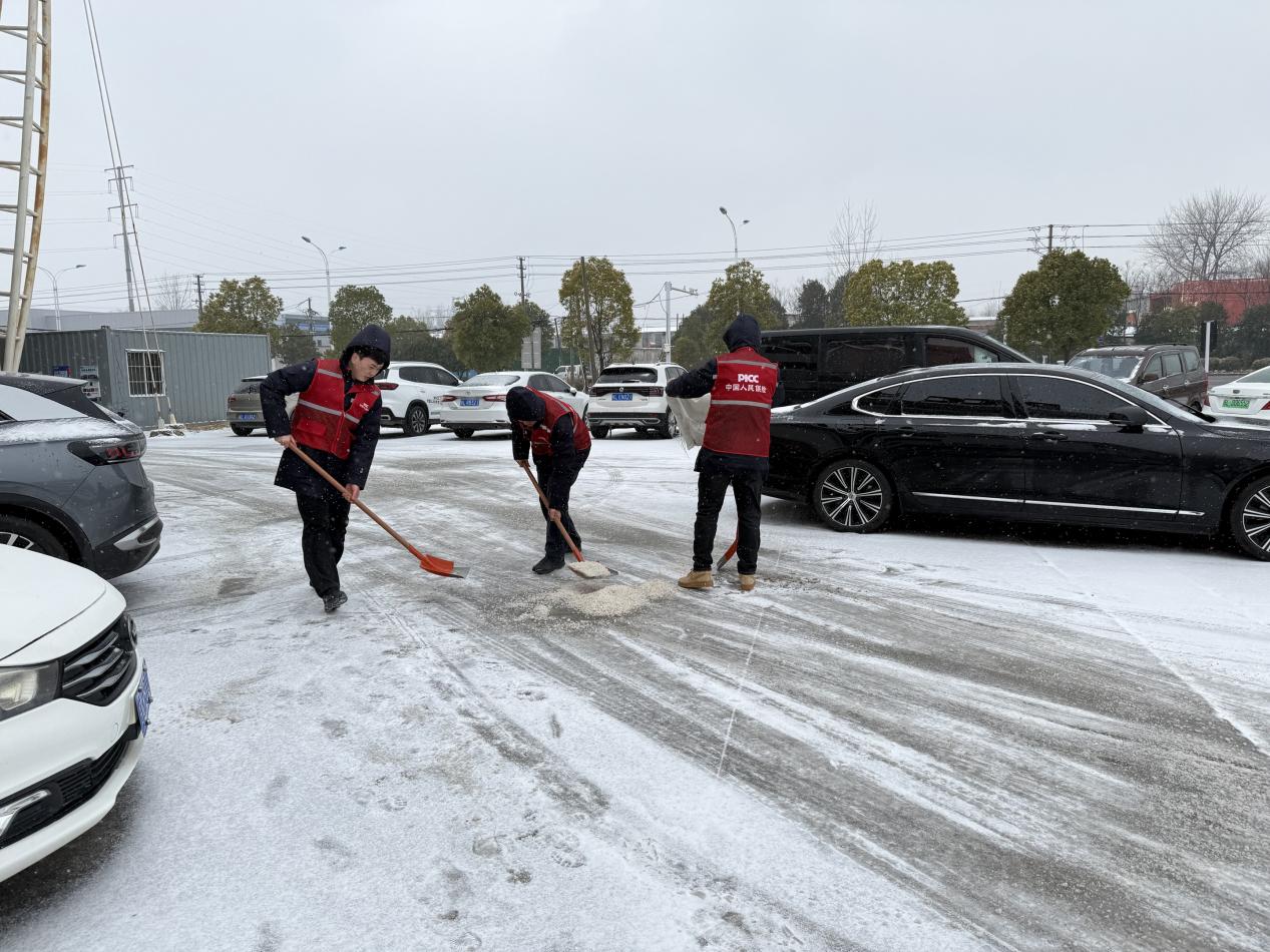 宿州分公司党员突击队在撒盐除冰。