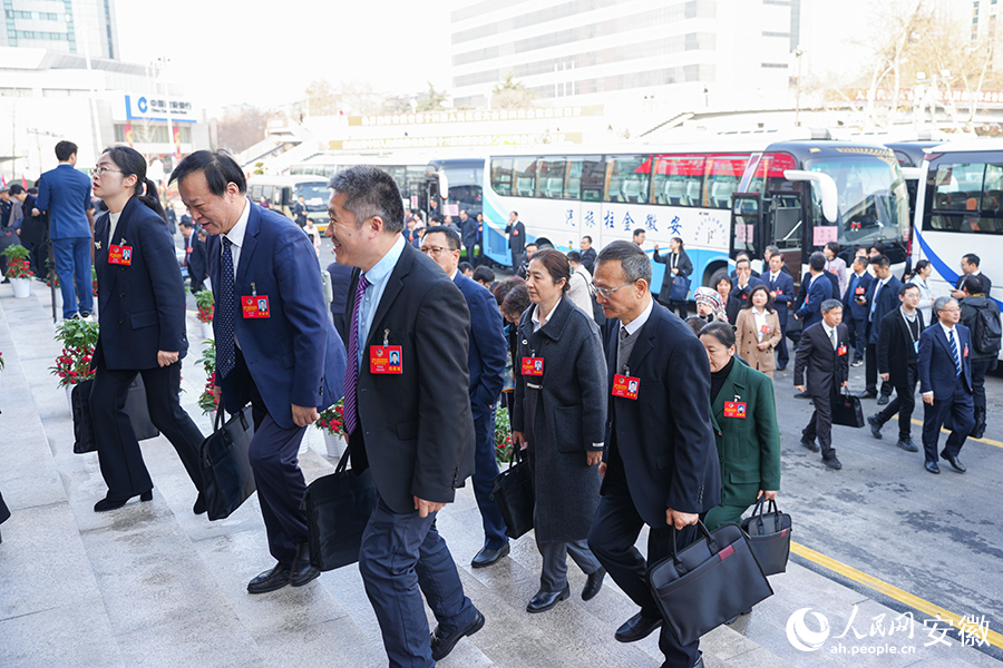 安徽省政协委员陆续抵达会场。人民网记者 王锐摄