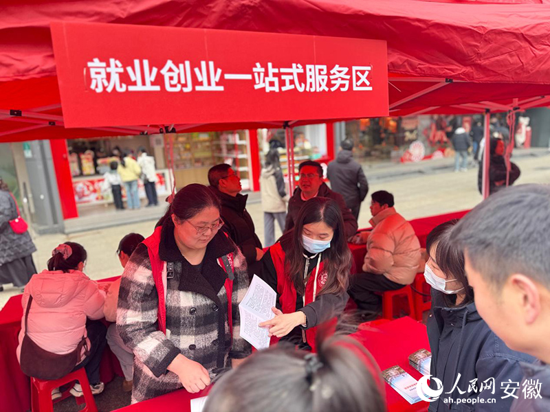 庐阳区工作人员正为大家做政策宣传工作。人民网记者 吕欢欢摄