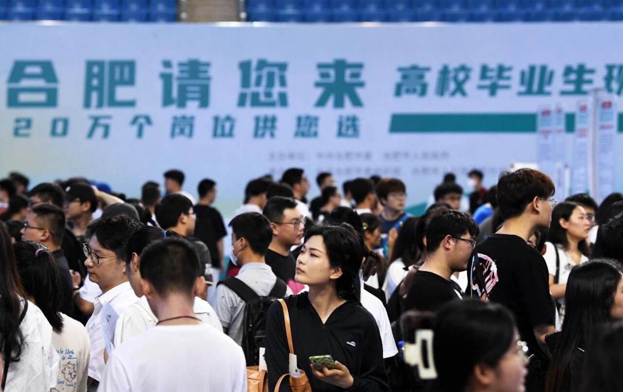 “合肥请您来，20万个岗位供您选”高校毕业生现场对接会。