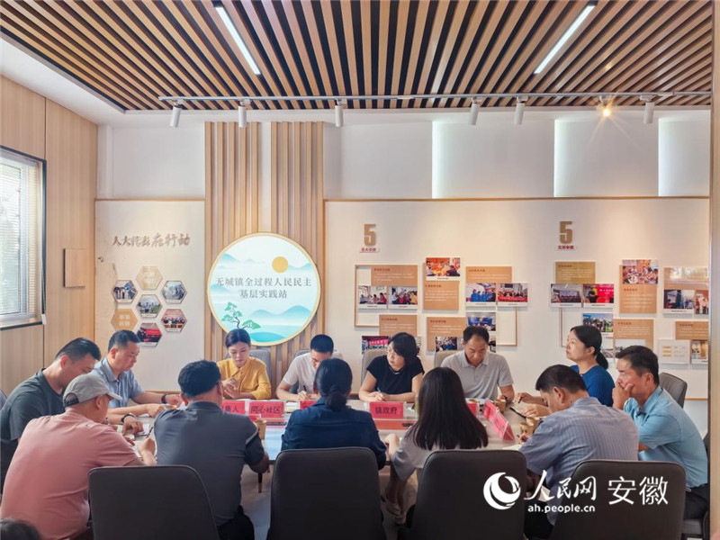 无城镇全过程人民民主实践站内进行的协商议事会。人民网记者 韩震震摄