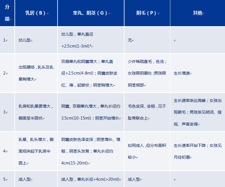 性发育过程的分期(Tanner分期)