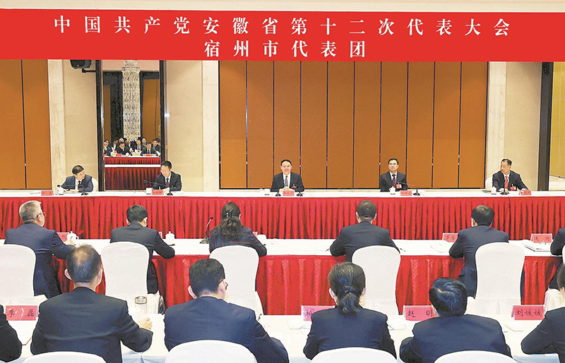 10月20日，王东伟同志来到宿州市代表团，与代表们一起审议省委报告和省纪委工作报告。本报记者 许昊 摄