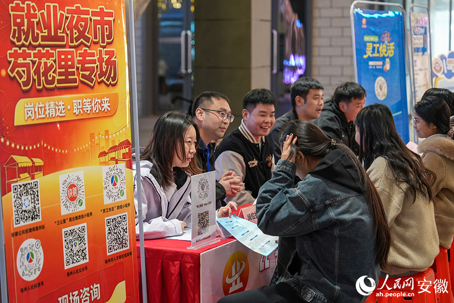 市民在亳州就业夜市前找岗位、问政策。人民网记者 苗子健摄 