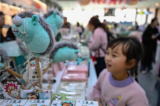 2月22日，安徽博物院，游客观赏马年文创产品。本报记者 徐旻昊 摄